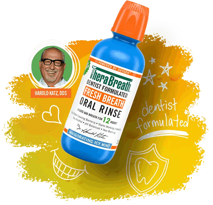 A bottle of the Fresh Breath Oral Rinse in the Invigorating Icy Mint flavor